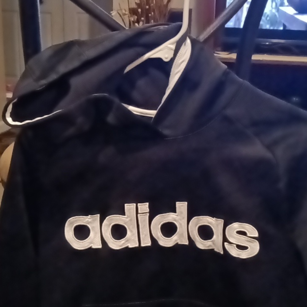 adidas black hooded long sleeve sweatshirt w white emblem Size Medium (10/12)